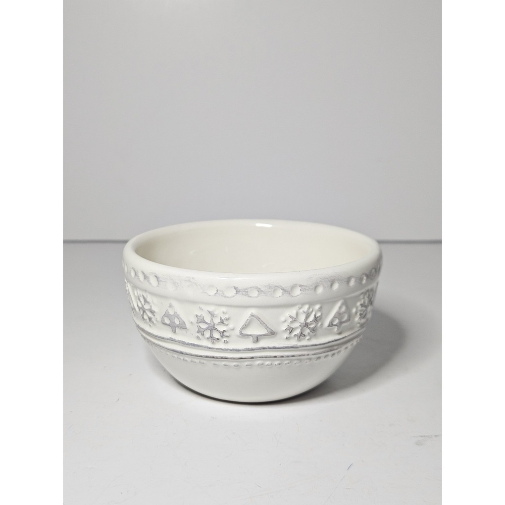 Hallmark Christmas Tree Snowflake Embossed White Ceramic Candy Dip Bowl Small